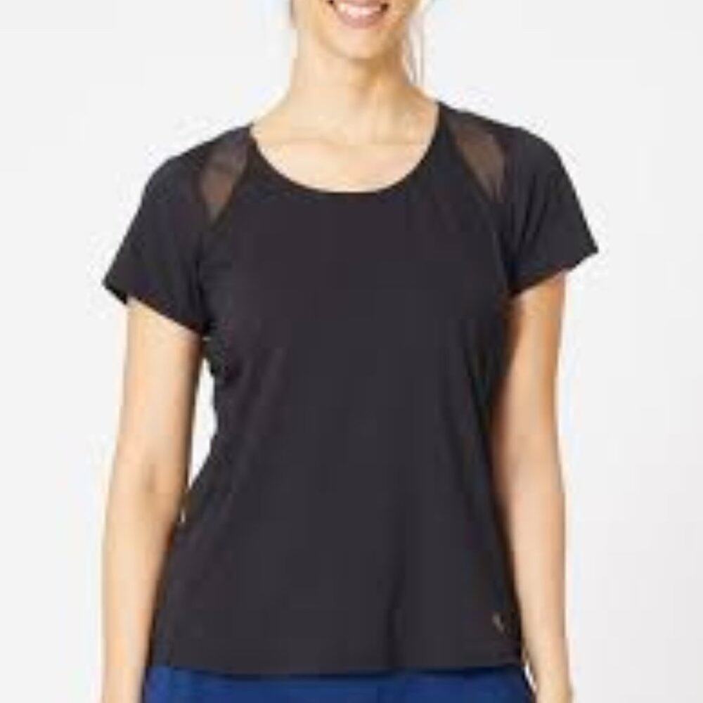 SPANX BLACK MOISTURE WICK MESH ATHLETIC TOP SIZE MED
